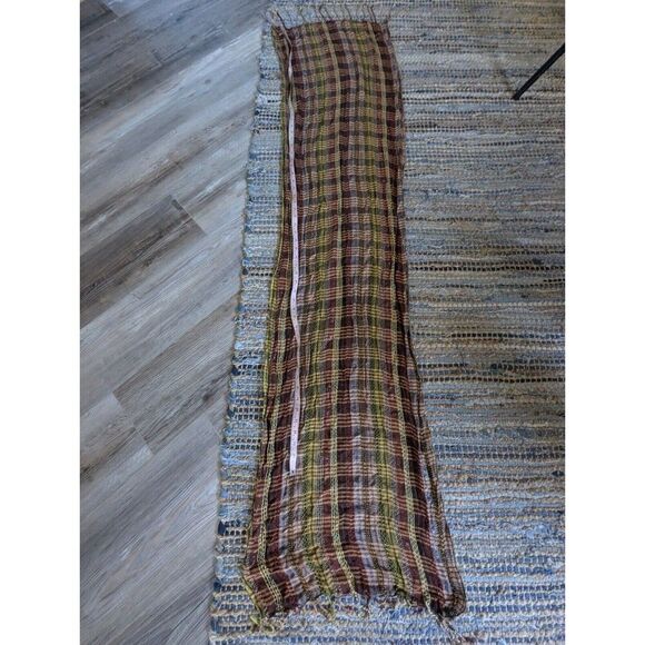 Scarf Red Green Plaid Fringe Lightweight Rayon Shawl Womens 76x16 Multicolor - Picture 5 of 6